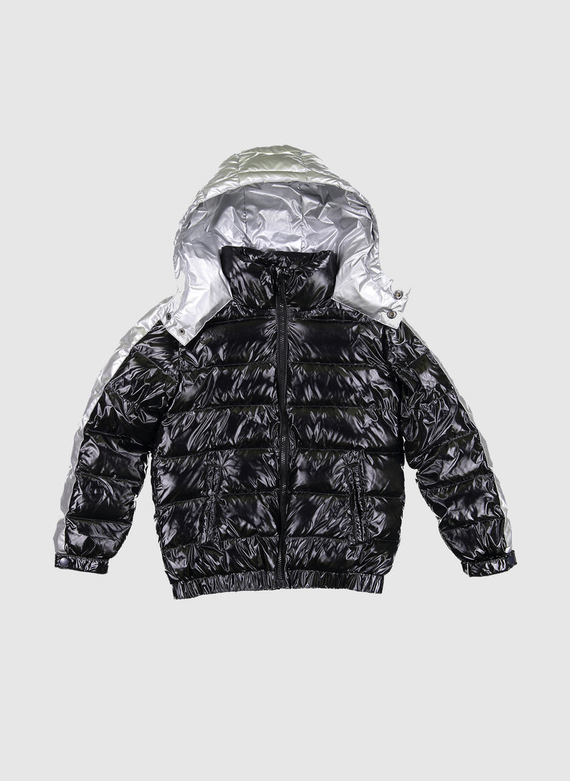 Vierra Rose Drew Contrast Sleeve Puffer in Black/Silver *royalhouseegypt Exclusives*