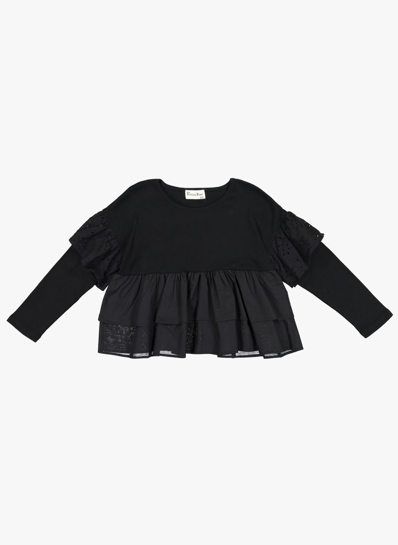 Vierra Rose Francine Ruffle L/S Top in Black