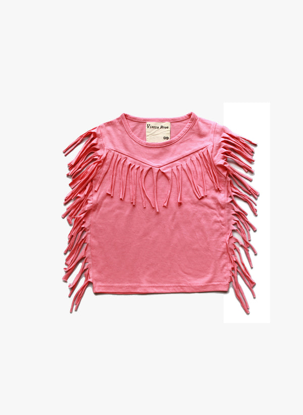 Vierra Rose Gianna Fringe Top in Cupcake Pink