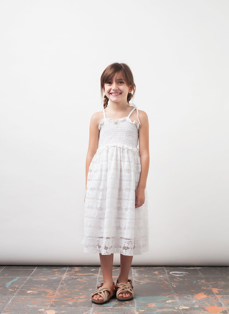 tocoto vintage Lace Midi Girls Dress in Off-White - FINAL SALE