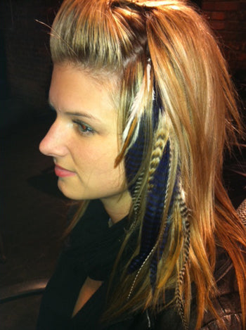 Feather hair extensions long hair