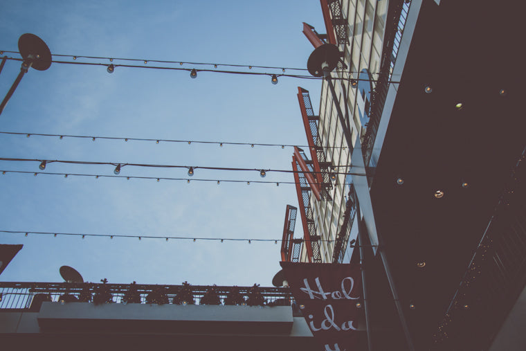 Photo of strung lights in downtown denver