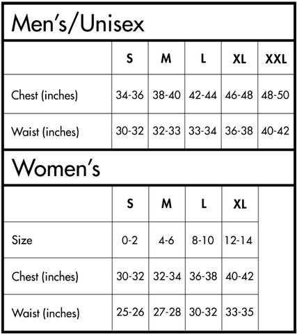 Mens Small Size Chart