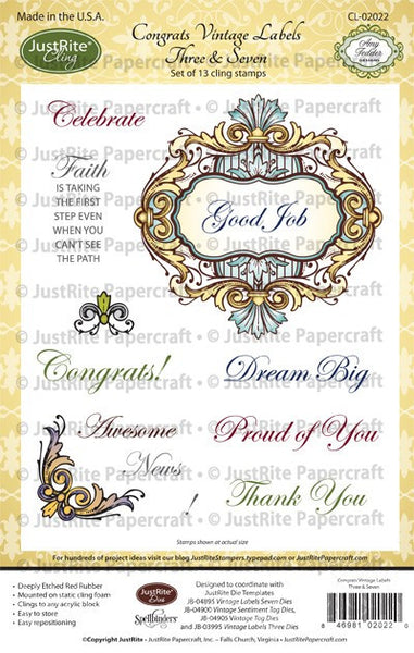 Congrats Vintage Labels Three & Seven Cling Stamps