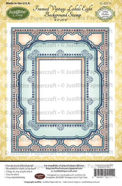 Framed Vintage Labels Eight Cling Background Stamp