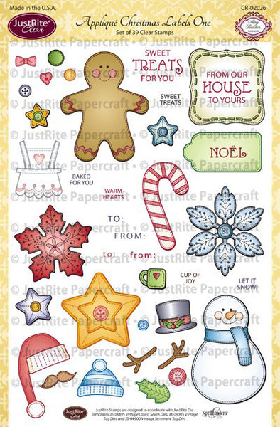 Appliqué Christmas Labels One Clear Stamps