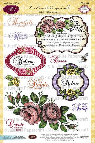 Rose Bouquet Vintage Labels Seven Clear Stamps