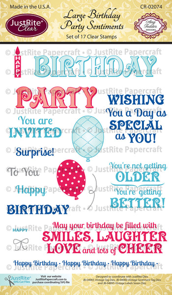 Large Birthday Party Sentiments Clear Stamps