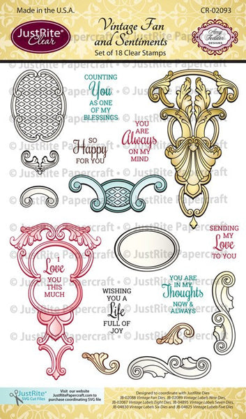 Vintage Fan and Sentiments Clear Stamps