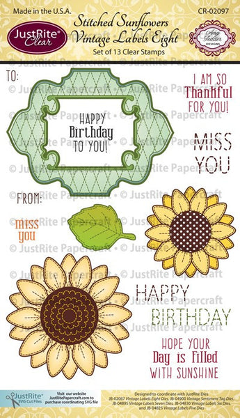 Stitched Sunflowers Vintage Labels Eight Clear Stamps