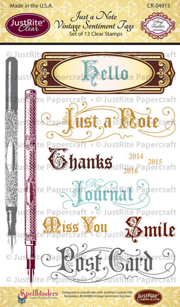 Just a Note Vintage Sentiment Tag Clear Stamps