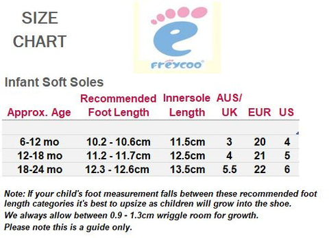 Freycoo Soft Soles Size Chart