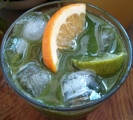 Iced Green tea with matcha and coconut water - from above