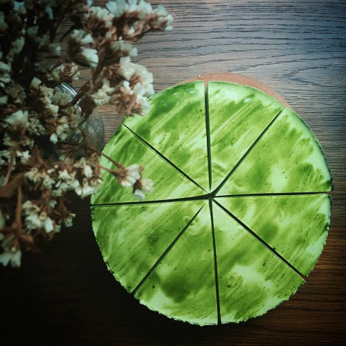 Simple green tea cheesecake with unsweetened yogurt to  make it creamier in a healthy way.