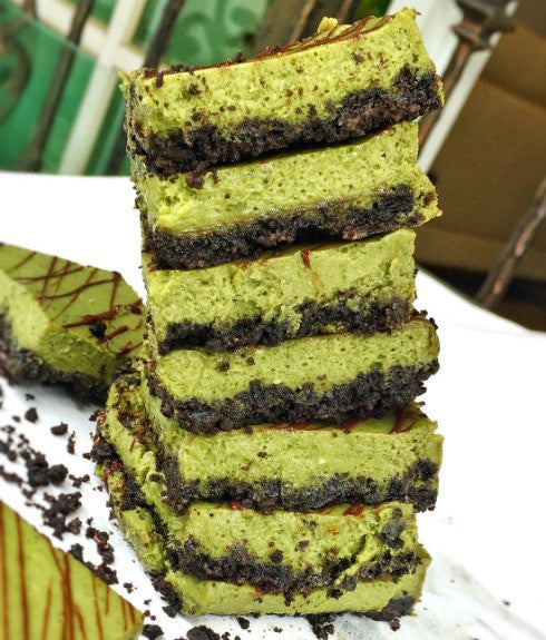 Silky soft Matcha Oreo Cheesecake bars are the great dessert for the Easter's family gathering