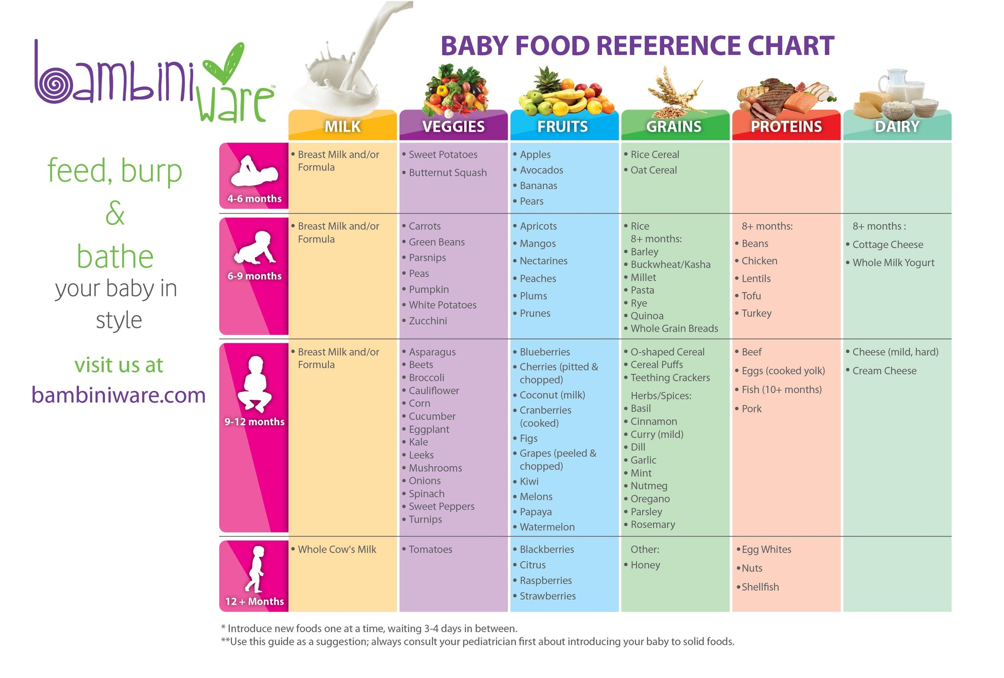 Baby Food Reference Chart