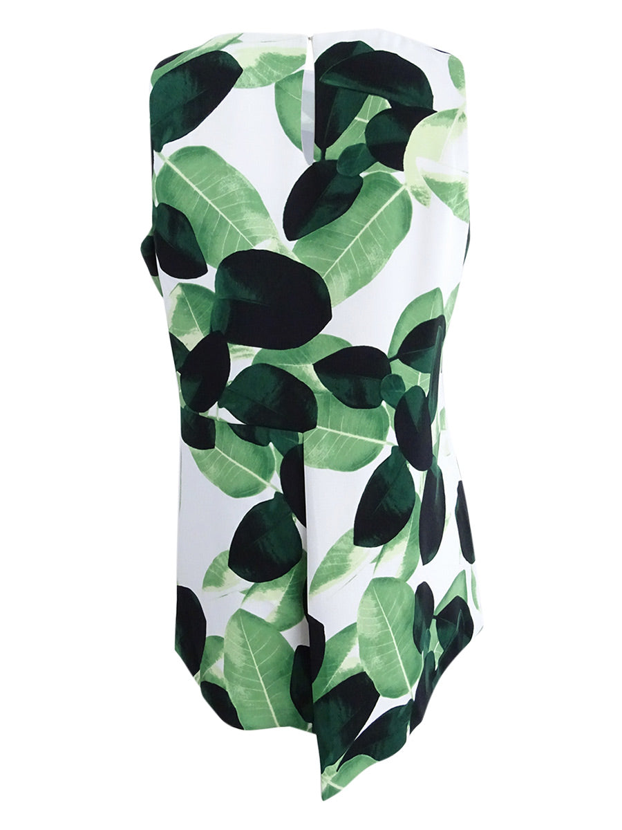 Alfani Women's Petite Leaf-Print Asymmetrical Top