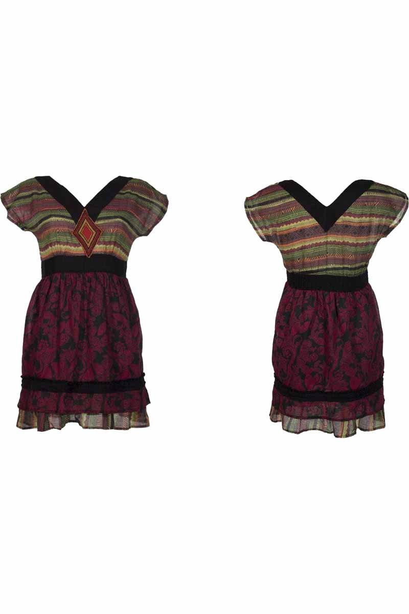 Prints Women's Dress - Cotton Fabric Jumper Dress with V Neck, Sleeveless and Above the Knee Length