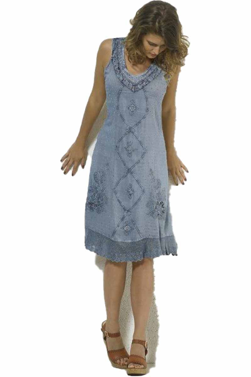 Colorful Fashion Printed Women's Dress - Viscose Fabric A line Dress with V Neck, Sleeveless and Knee Length