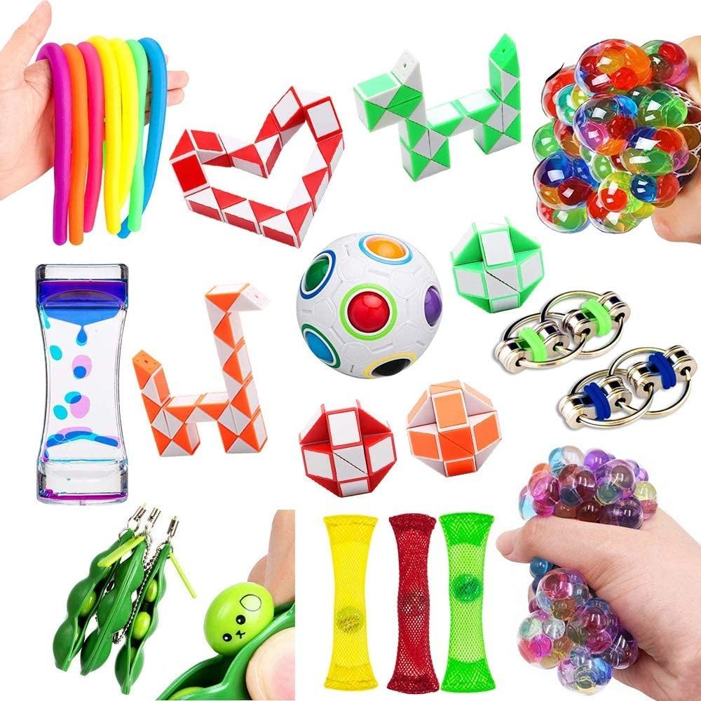 Fidget Toys Set for Stress Reliever w/ Rainbow Magic Sensory Balls and Many More 