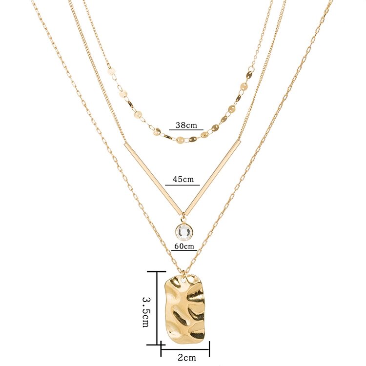 Three Layer Necklace with Gold Bar and 