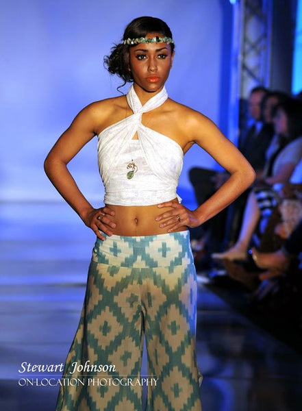 Fair trade pants, dresses and tops on the runway at fashion week.