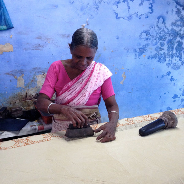 a women hand block stamping