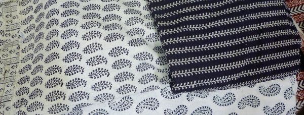 Fair trade and hand block printed cotton fabric.