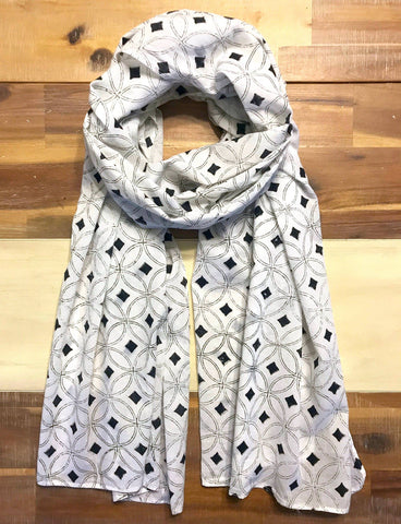 This White & Black Diamond Scarf from Passion Lilie was designed in New Orleans and made in India.