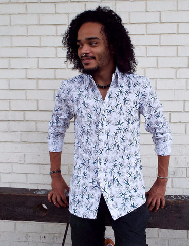 The Tropical Men's Button Down Shirt is some of the best ethical apparel this summer