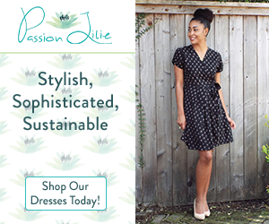 Passion Lilie dresses are stylish, sophisticated, and sustainable, as you can see from this little black dress with short sleeves and white polka dots.