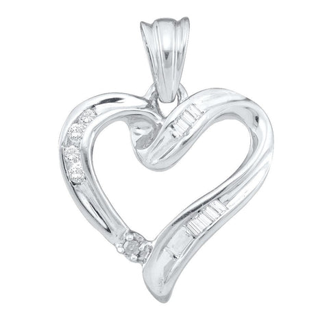 14kt W.G. Round and Baguette Heart Diamond Pendant 0.12ct