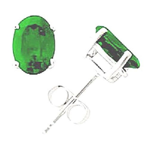 14kt White Gold 6/4mm Oval Emerald Stud Earrings A