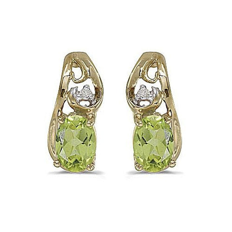 14kt Yellow Gold Oval Peridot and Diamond Teardrop Earrings
