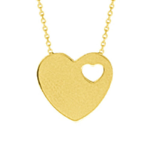 14kt Yellow Gold Cut Out Heart On Heart Adjustable Necklace