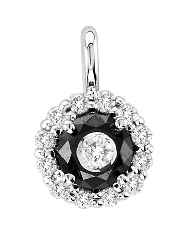 14kt White Gold Round Black and White Diamond Pendant 1ct TW