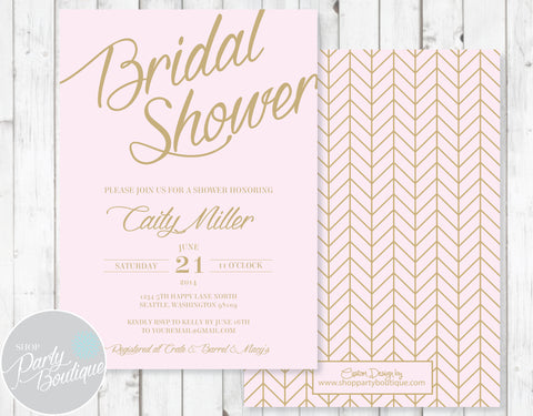 Pink and gold wedding shower invitations
