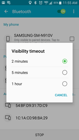 Bluetooth visibility timeout
