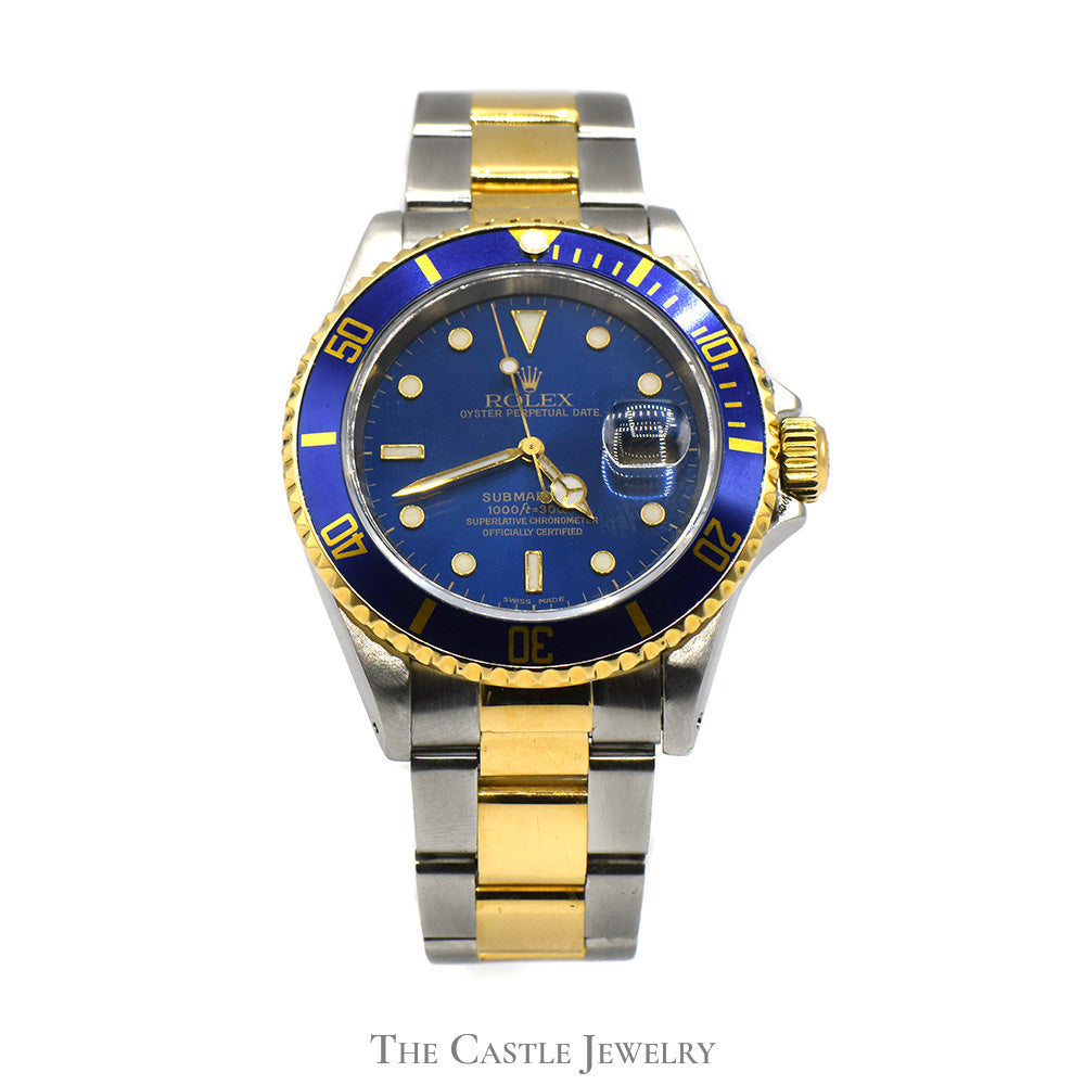 Rolex Submariner 16613 with Blue and Blue Bezel in Stainless Stee – The Castle Jewelry