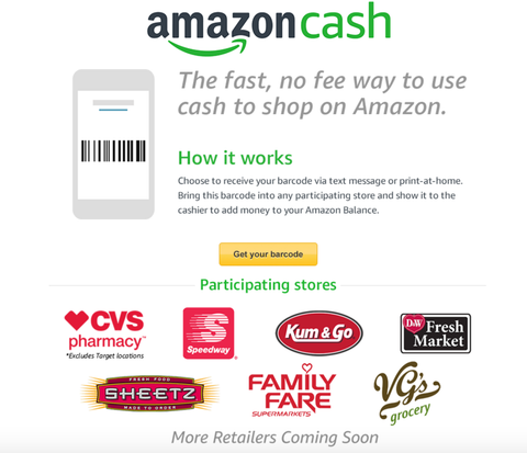 Amazon Cash Service Participating Retailers
