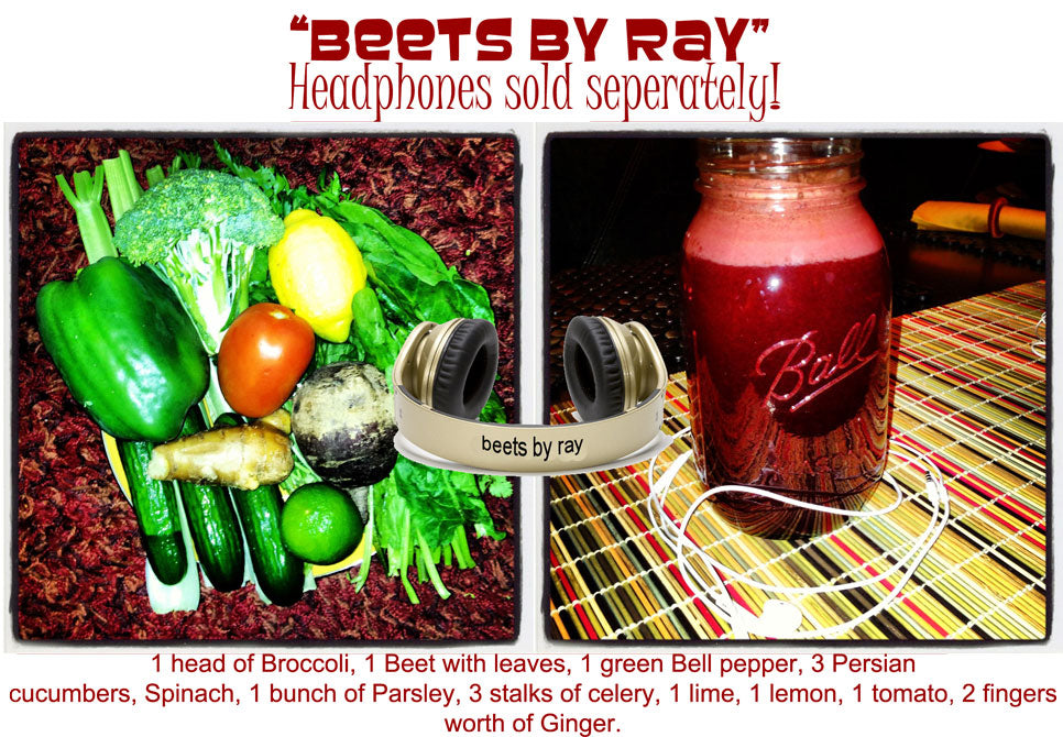 EverydayJuicer.com Recipe - 1 head of Broccoli, 1 Beet with leaves, 1 green Bell pepper, 3 Persian cucumbers, Spinach, 1 bunch of Parsley, 3 stalks of celery, 1 lime, 1 lemon, 1 tomato, 2 fingers worth of Ginger.