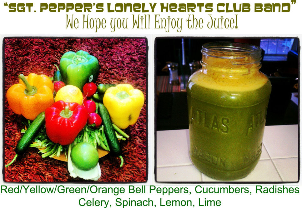 EverydayJuicer.com Recipe - Red/Yellow/Green/Orange Bell Peppers, Cucumbers, Radishes Celery, Spinach, Lemon, Lime