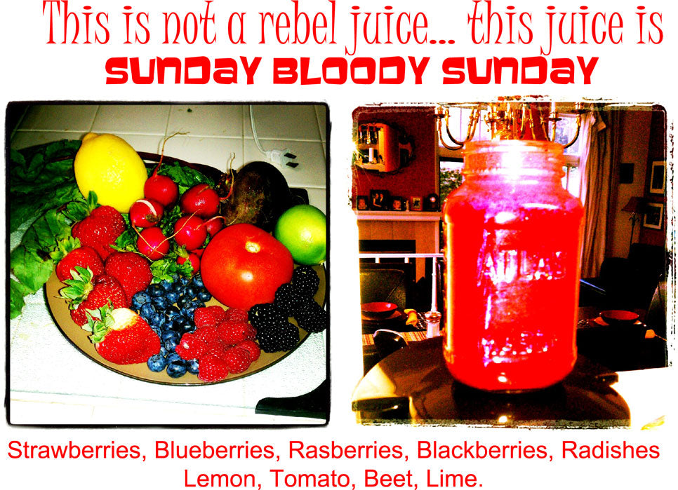 EverydayJuicer.com Recipe - Strawberries, Blueberries, Rasberries, Blackberries, Radishes Lemon, Tomato, Beet, Lime.
