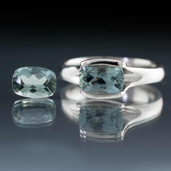 teal cushion cut fair trade sapphire ring in palladium