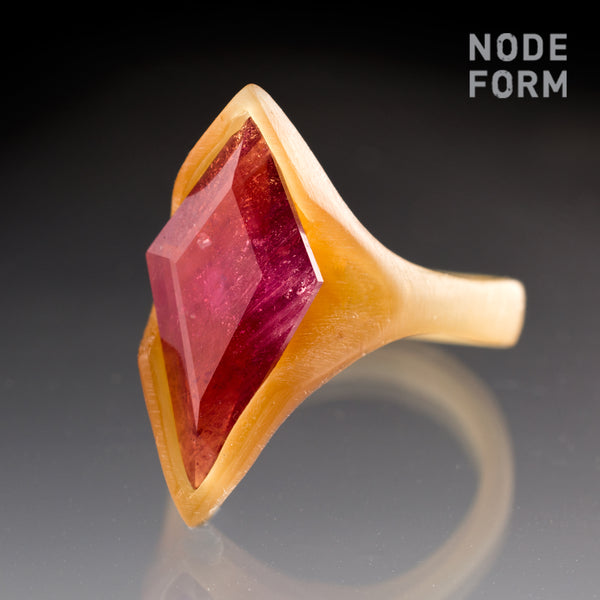 wax model for Secrete Santa ring with a large pink sapphire