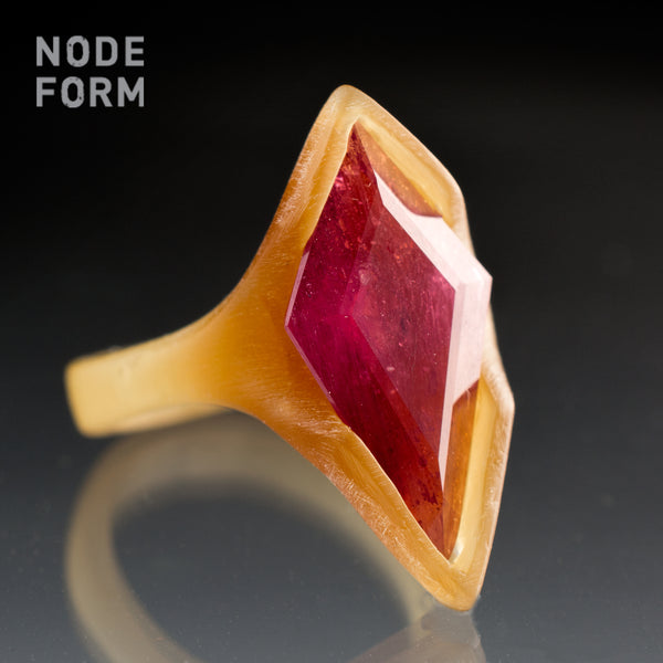 wax model for Secrete Santa ring with a large pink sapphire