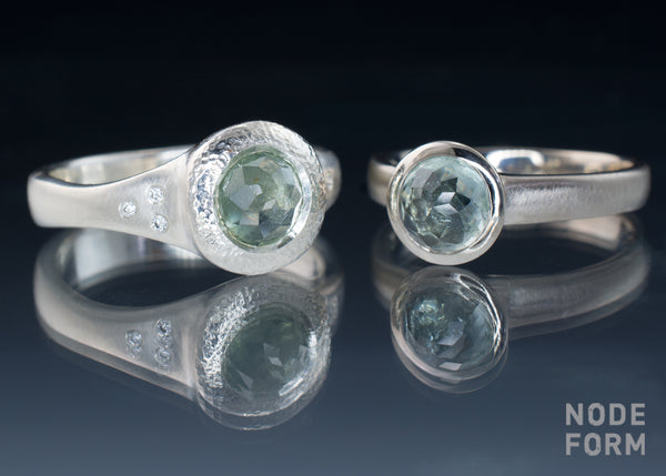 Rose cut greenish montana sapphire engagement rings