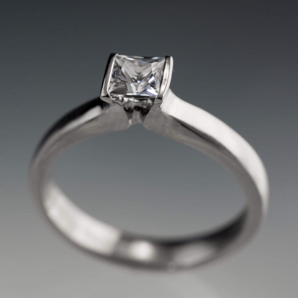 Princess Cut Moissanite Modified Tension Solitaire Engagement Ring