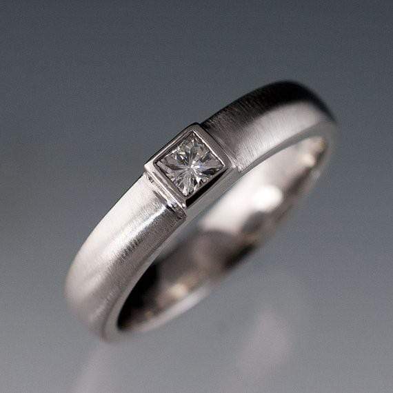 Princess Cut Diamond Modern Bezel Set Wedding Ring