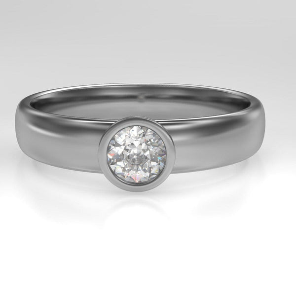 Round Diamond Modern Low Profile Bezel Set Engagement Ring